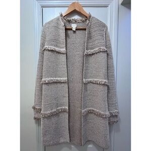 Chico’s Neutral Pink Knit Long Sleeve Duster Sweater w/Fringe, Women’s Sz Small
